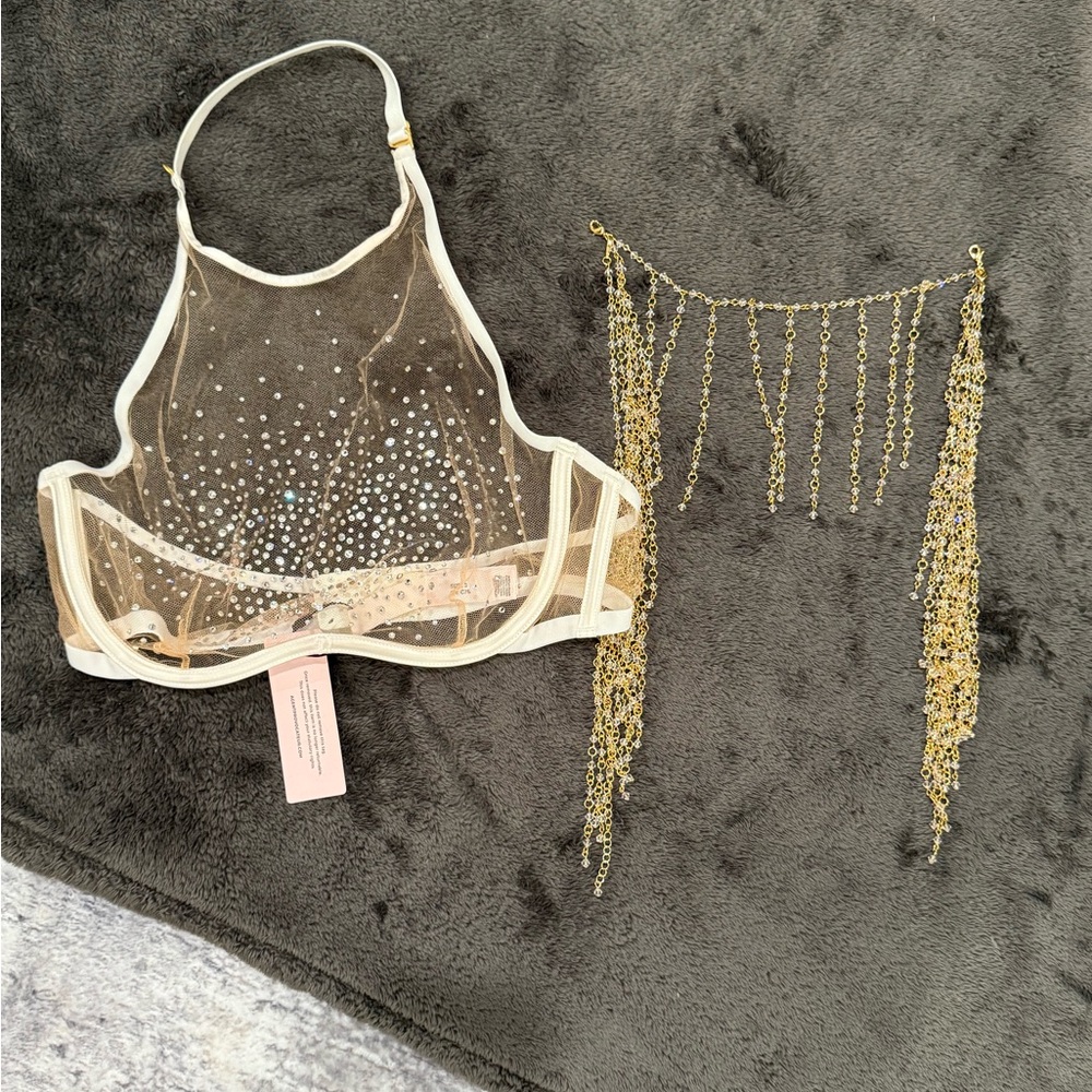 Agent Provocateur Solar Swarovski Crystal Halter Bra NWT White/Sand 36C - Picture 9 of 10